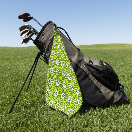Heldergroen en wit bloemmotief golfhanddoek (Groen)