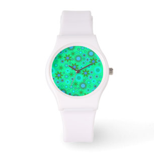 Heldergroen Flower Power-patroon Horloge