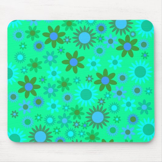 Heldergroen Flower Power Patroon Muismat (Voorkant)