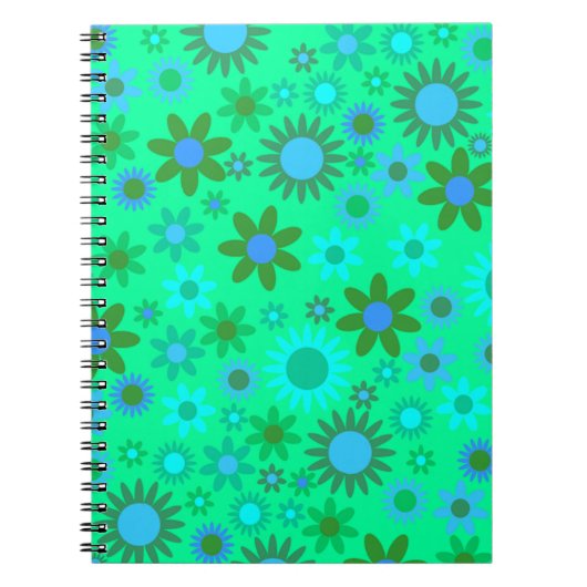 Heldergroen Flower Power Patroon Notitieboek (Voorkant)