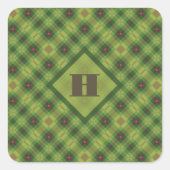 Heldergroen geblokte Plaid Preppy Monogram Vierkante Sticker (Voorkant)