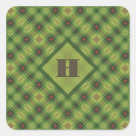 Heldergroen geblokte Plaid Preppy Monogram Vierkante Sticker
