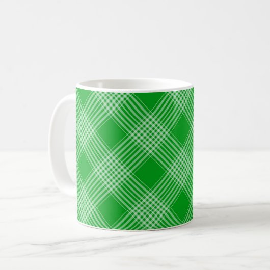 Heldergroen geruit geruit patroon koffiemok (Voorkant links)