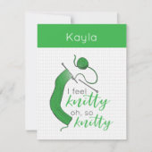 Heldergroen ik voel me knitty, zo knitty. notitiekaartje (Voorkant)