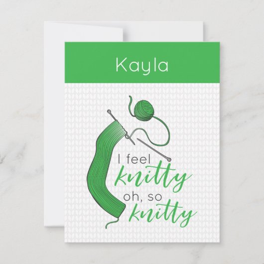 Heldergroen ik voel me knitty, zo knitty. notitiekaartje (Voorkant)