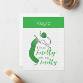 Heldergroen ik voel me knitty, zo knitty. notitiekaartje (Voorkant / Achterkant in situ)