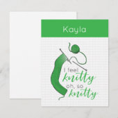 Heldergroen ik voel me knitty, zo knitty. notitiekaartje (Voorkant / Achterkant)
