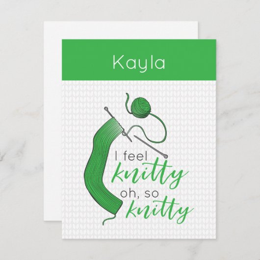 Heldergroen ik voel me knitty, zo knitty. notitiekaartje (Voorkant / Achterkant)