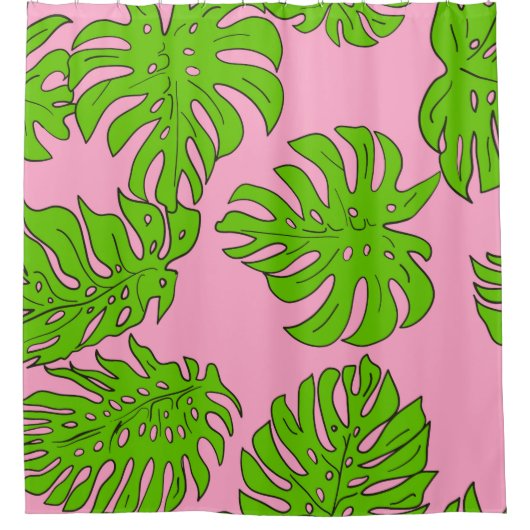 Heldergroen lederen patroon op roze douchegordijn (Voorkant)