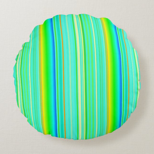Heldergroen origineel verticaal gestreept rond kussen (Voorkant)
