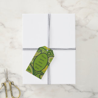 Heldergroen paisleypatroon aangepaste tekst  cadeaulabel