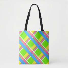 Heldergroen, roze, geel en blauw geplakt tas