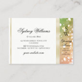 Heldergroen Roze Glitter Wit en Goud Monogram Visitekaartje (Achterkant)