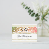 Heldergroen Roze Glitter Wit en Goud Monogram Visitekaartje (Staand voorkant)