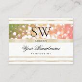 Heldergroen Roze Glitter Wit en Goud Monogram Visitekaartje (Voorkant)