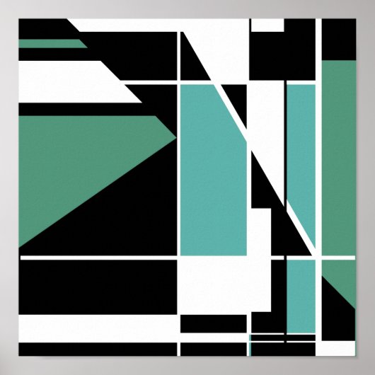 Heldergroen wit op zwart-mozaïekachtig Abstract Poster (Voorkant)