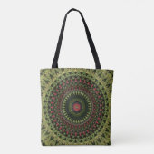 Heldergroen zwart en rood Mandala Retro Design Tote Bag (Achterkant)