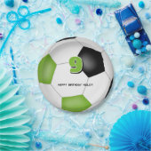 Heldergroen zwart voetbal kinderverjaardagsfeestje papieren bordje (Feest)