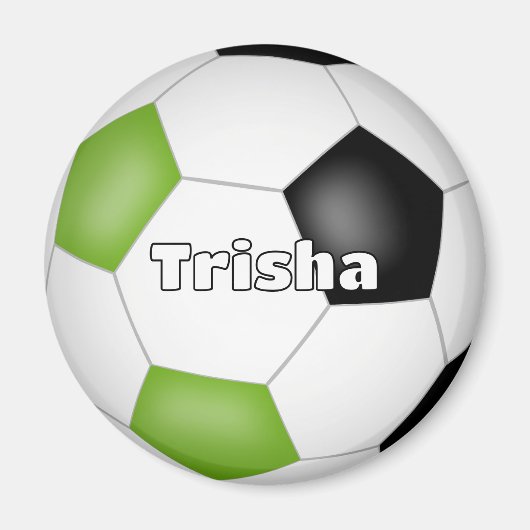 Heldergroen Zwart Voetbal Thema Custom Name Magneet (Voorkant)
