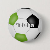 Heldergroen Zwart Voetbal Thema Custom Name Ronde Button 5,7 Cm (Voorkant)