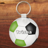 Heldergroen Zwart Voetbal Thema Custom Name Sleutelhanger (Achterkant)