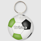 Heldergroen Zwart Voetbal Thema Custom Name Sleutelhanger (Achterkant)
