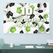 Heldergroen zwart voetbal verjaardagsfeest spandoek (Beurs)