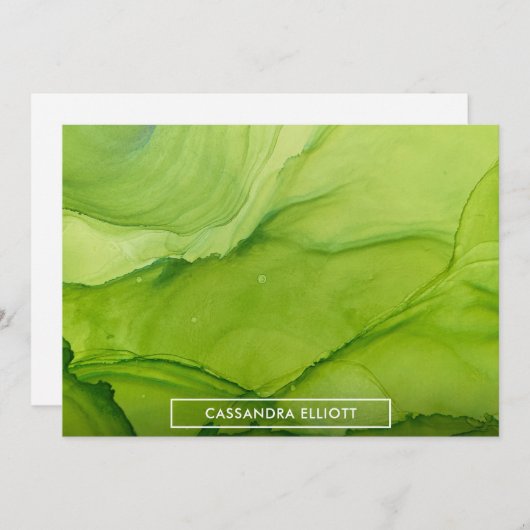 Heldergroene alcoholinkt Vloeistof Abstract Bedankkaart (Voorkant / Achterkant)