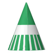 Heldergroene bijpassende carnavalsstrepen op wit feesthoedjes (Achterkant)