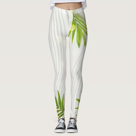 Heldergroene bladeren op ongerepte witte achtergro leggings (Voorkant)