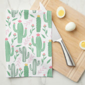 Heldergroene Cactus Succulent Blosheems Patroon Theedoek (Quarter Fold)