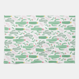 Heldergroene Cactus Succulent Blosheems Patroon Theedoek