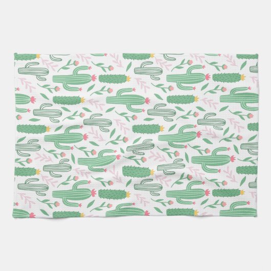 Heldergroene Cactus Succulent Blosheems Patroon Theedoek (Horizontaal)