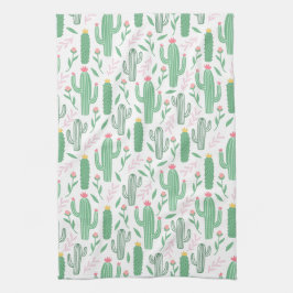 Heldergroene Cactus Succulent Blosheems Patroon Theedoek