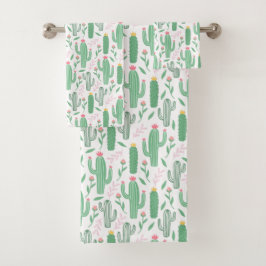 Heldergroene Cactus Succulent Patroon Bad Handdoek