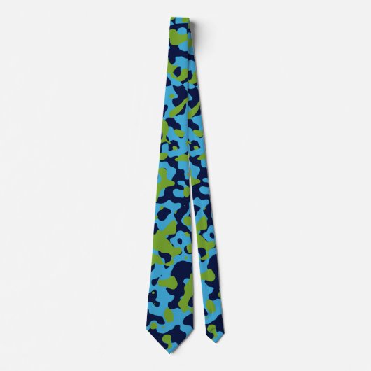 Heldergroene camouflage in Aqua Blue en Navy Stropdas (Voorkant)