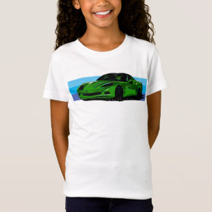Heldergroene Corvette C6 met blauwe strepen T-shirt