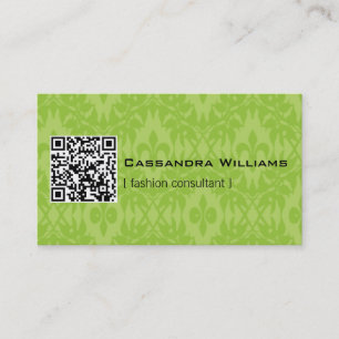 Heldergroene Damask QR CODE-Visitekaartjes Visitekaartje