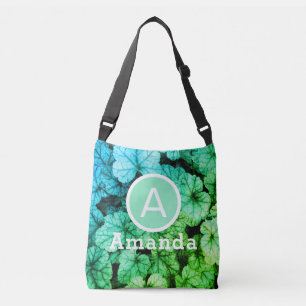 Heldergroene en blauwe bladeren crossbody tas