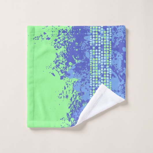 Heldergroene en blauwe spray met surf en stippen bad handdoek (Wasdoekje)