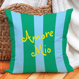 Heldergroene en blauwe strepen   Amore Mio Kussen