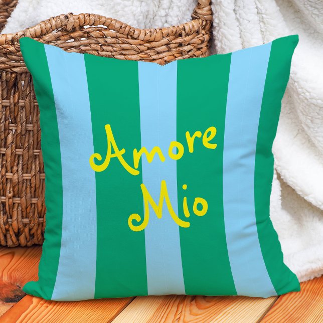 Heldergroene en blauwe strepen | Amore Mio Kussen (Creator heeft geüpload)