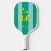 Heldergroene en blauwe strepen | Ciao Bella Pickleball Paddle (Achterkant)
