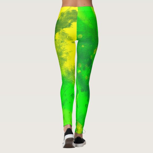 Heldergroene en gele Grunge Art Leggings (Achterkant)