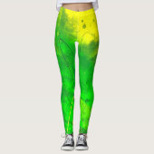 Heldergroene en gele Grunge Art Leggings (Voorkant)