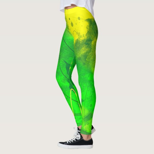Heldergroene en gele Grunge Art Leggings (Links)
