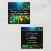 Heldergroene Galaxy Nebula Glitter Regen Sterren Vierkante Visitekaartje (Voorkant / Achterkant)