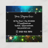 Heldergroene Galaxy Nebula Glitter Regen Sterren Vierkante Visitekaartje (Achterkant)