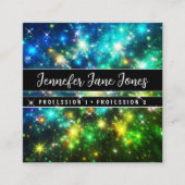 Heldergroene Galaxy Nebula Glitter Sterren Vierkante Visitekaartje (Voorkant)