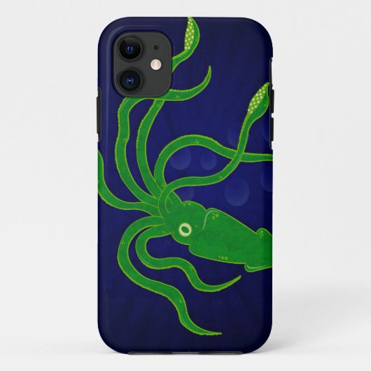 Heldergroene getextureerde inktvis in een blauwe o Case-Mate iPhone case (Achterkant)
